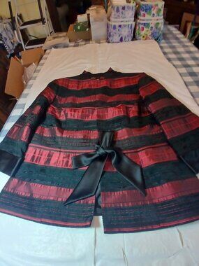R & M Richards Maroon And Black Kimono styled Striped Jacket